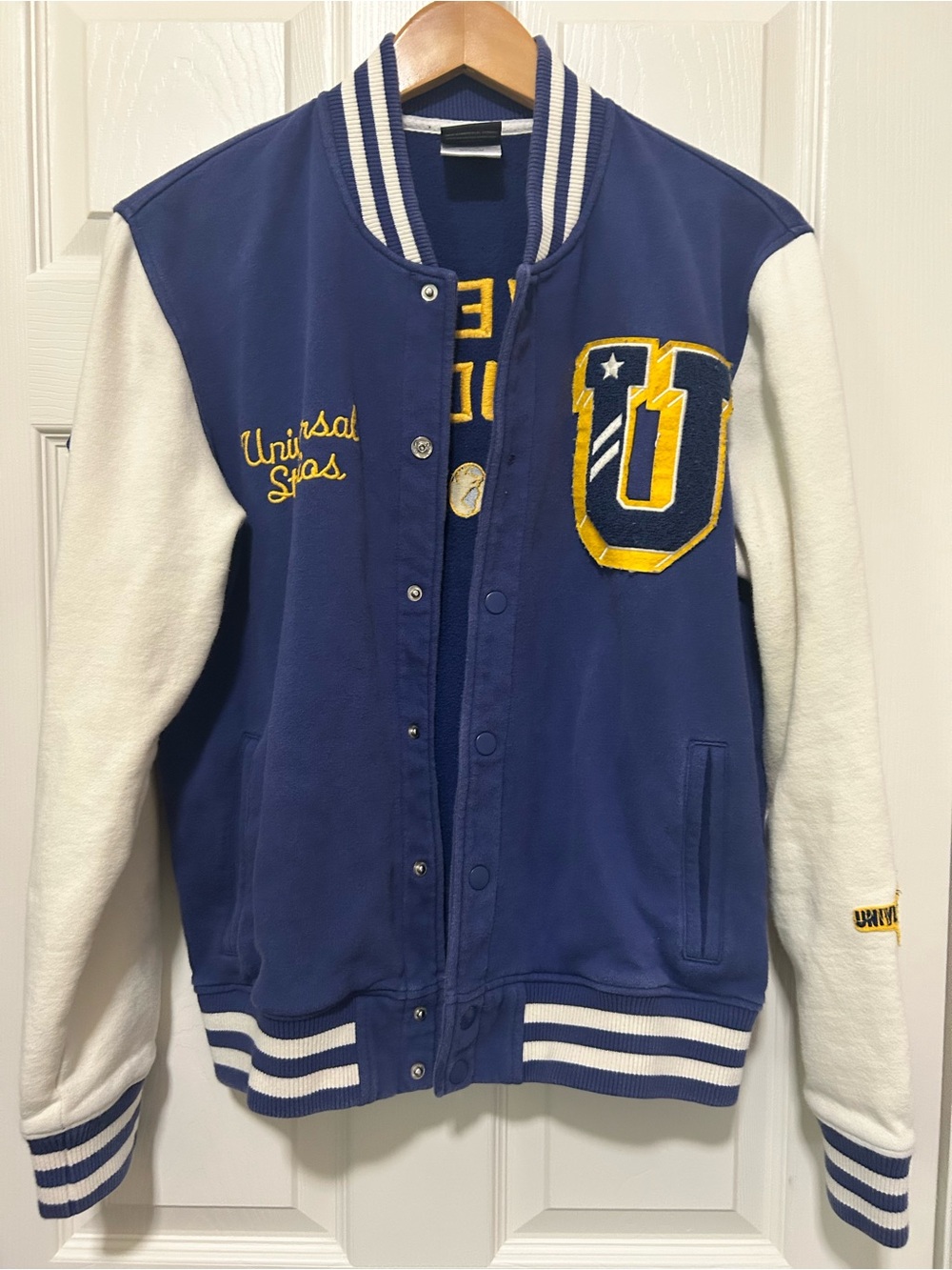 Universal Studios 1912 Varsity Bomber Jacket Navy Embroidered Adult sz Medium